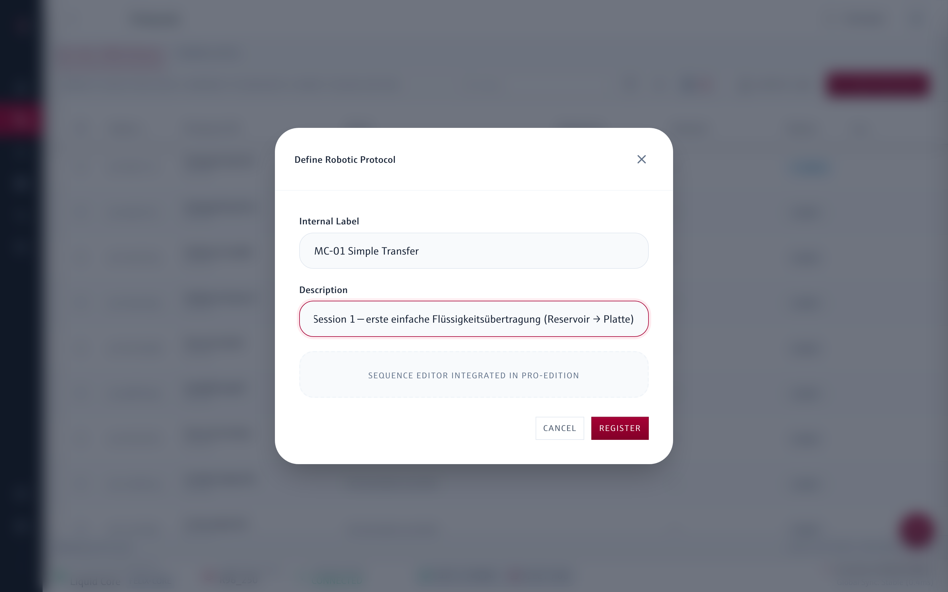 Define Robotic Protocol Dialog