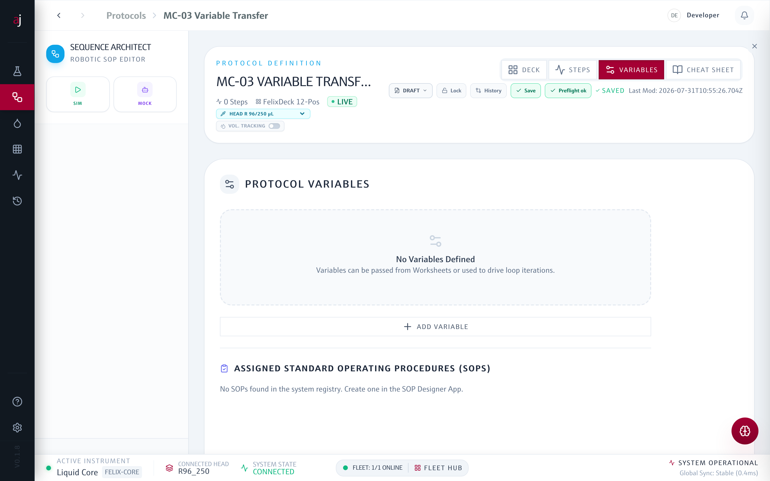Leerer Variables-Tab