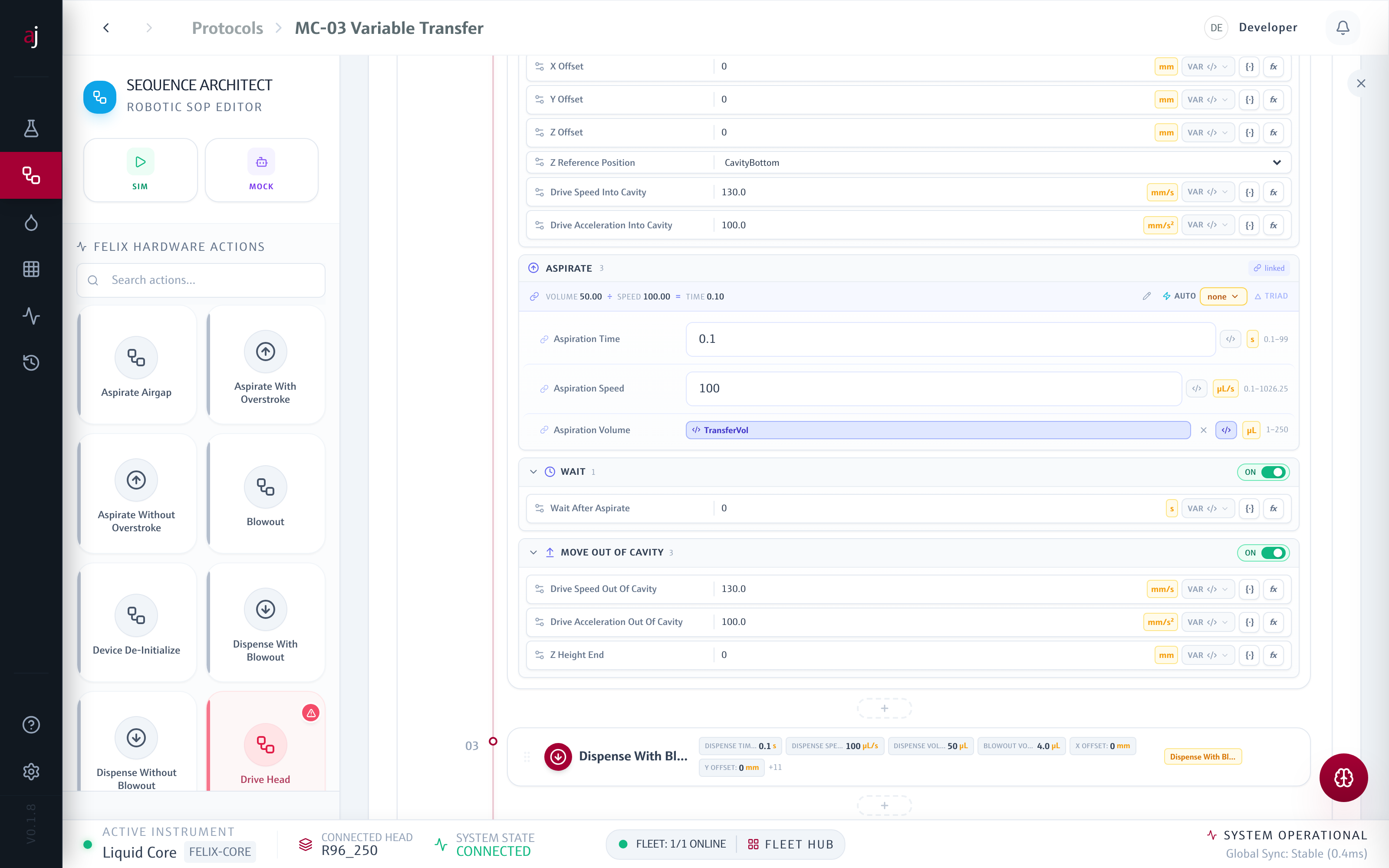 Aspiration Volume an TransferVol gebunden