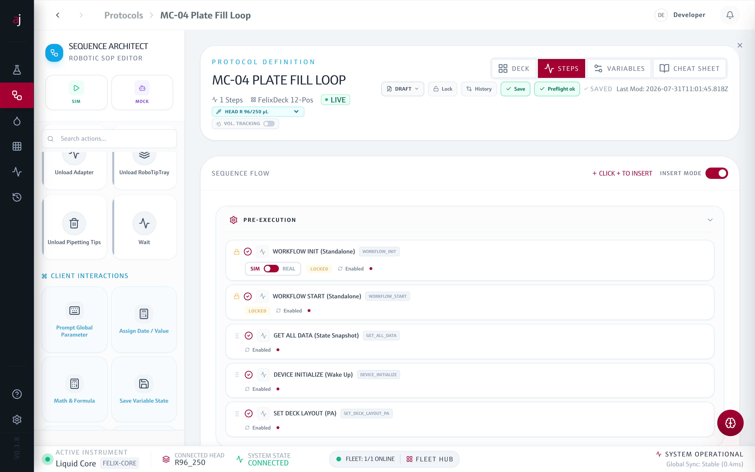 Palette mit Client Interactions
